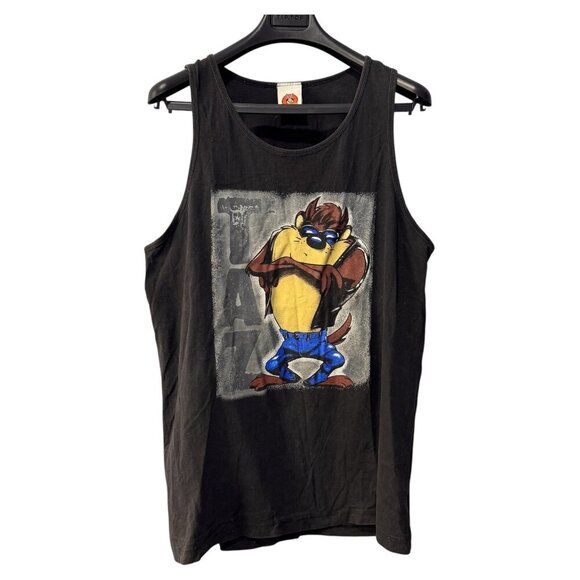 Vtg‎ 90s Taz Looney Tunes black heavy metal biker tank top t-shirt L Large 1998 - Picture 1 of 3